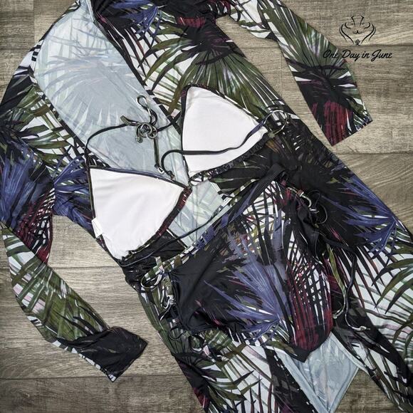 ODIJ Triangle High Waist Bikini Long Sleeve Coverup Swimsuit Size L - Picture 2 of 2